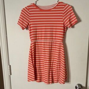 Charming Coral and White Striped Kids Dress